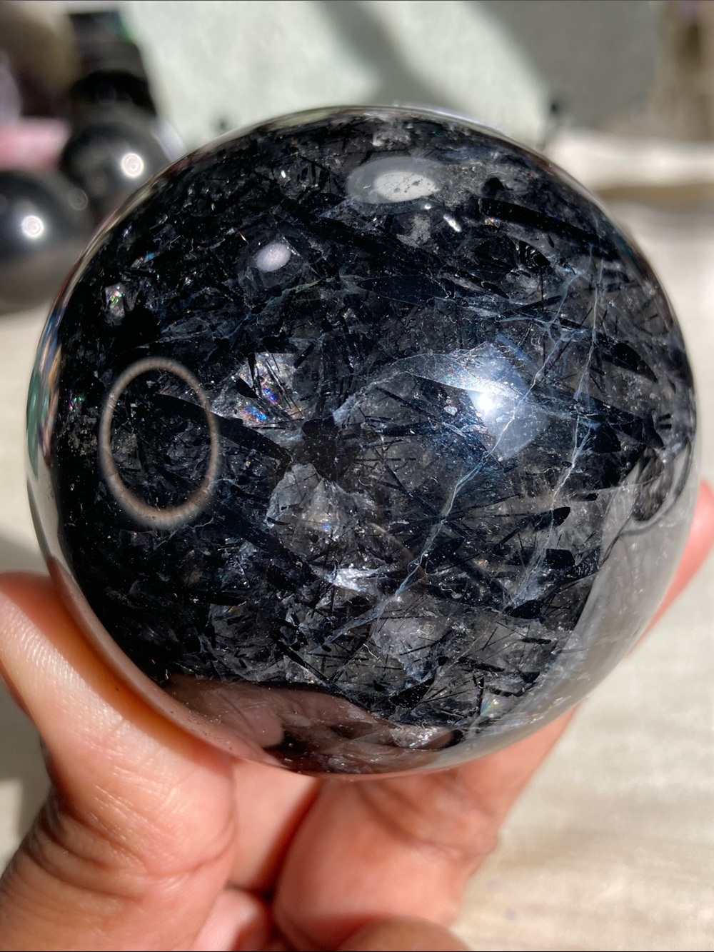 Polished Black Tourmalinated Quartz Sphere - Home Accent